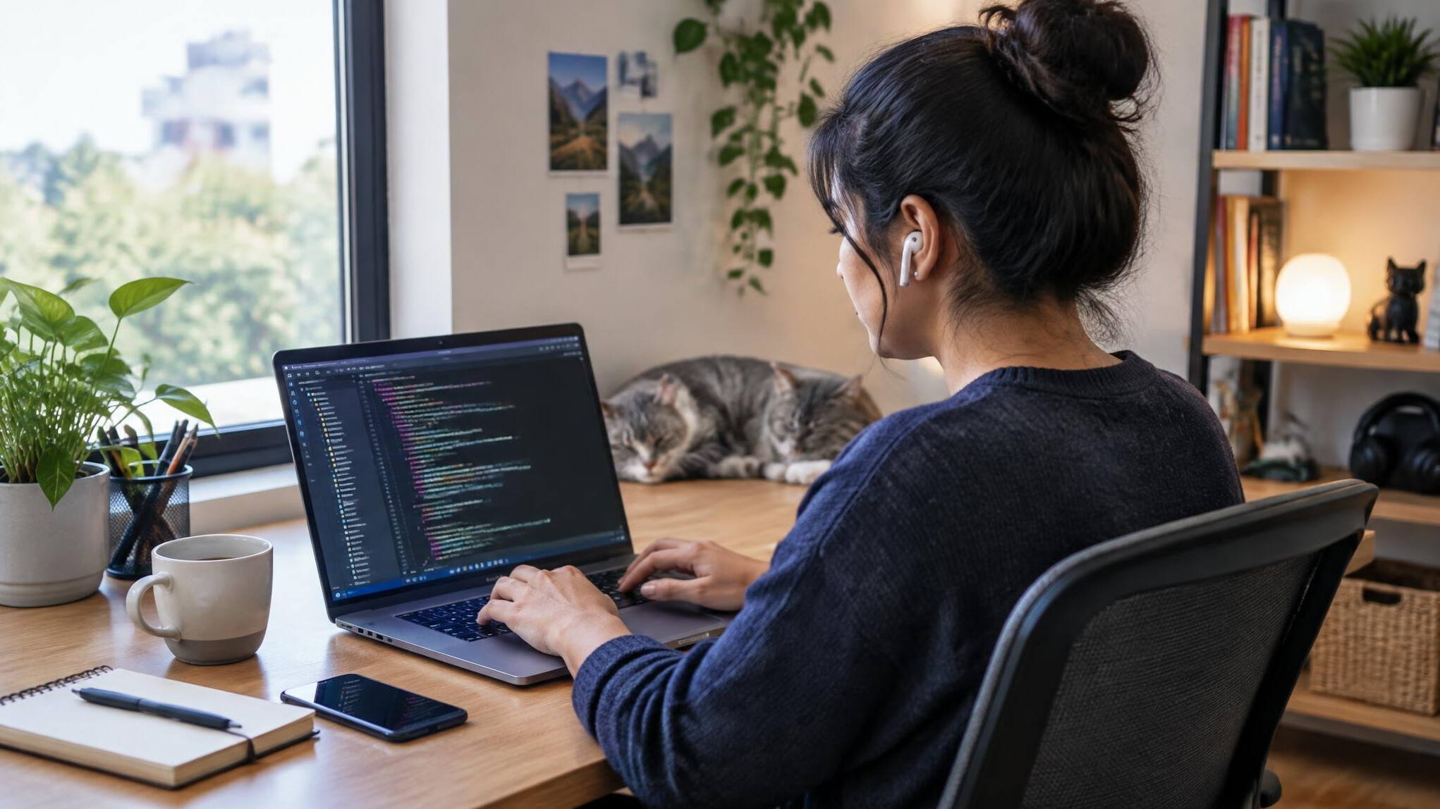 woman working remotely on laptop