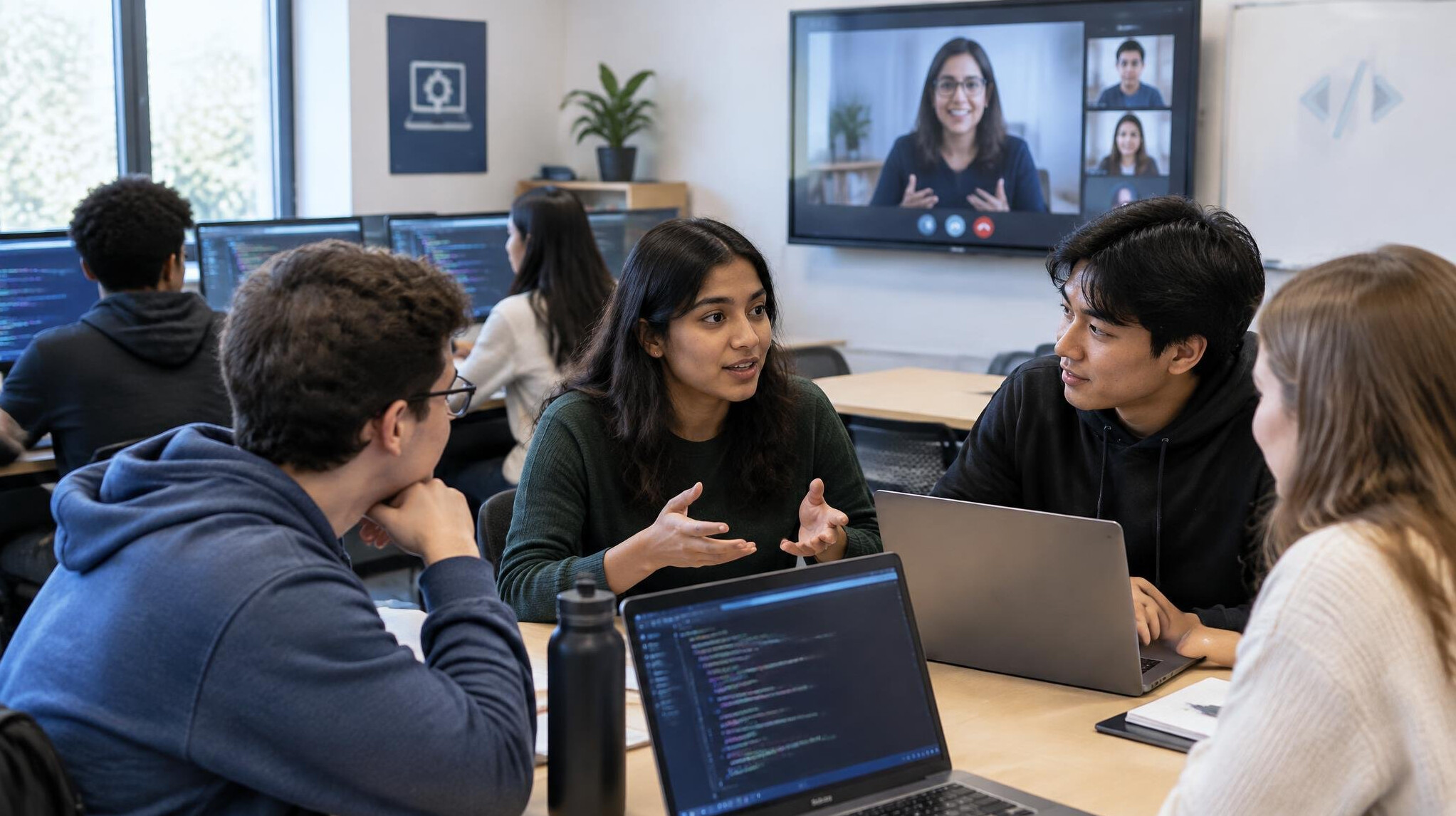 students in coding class