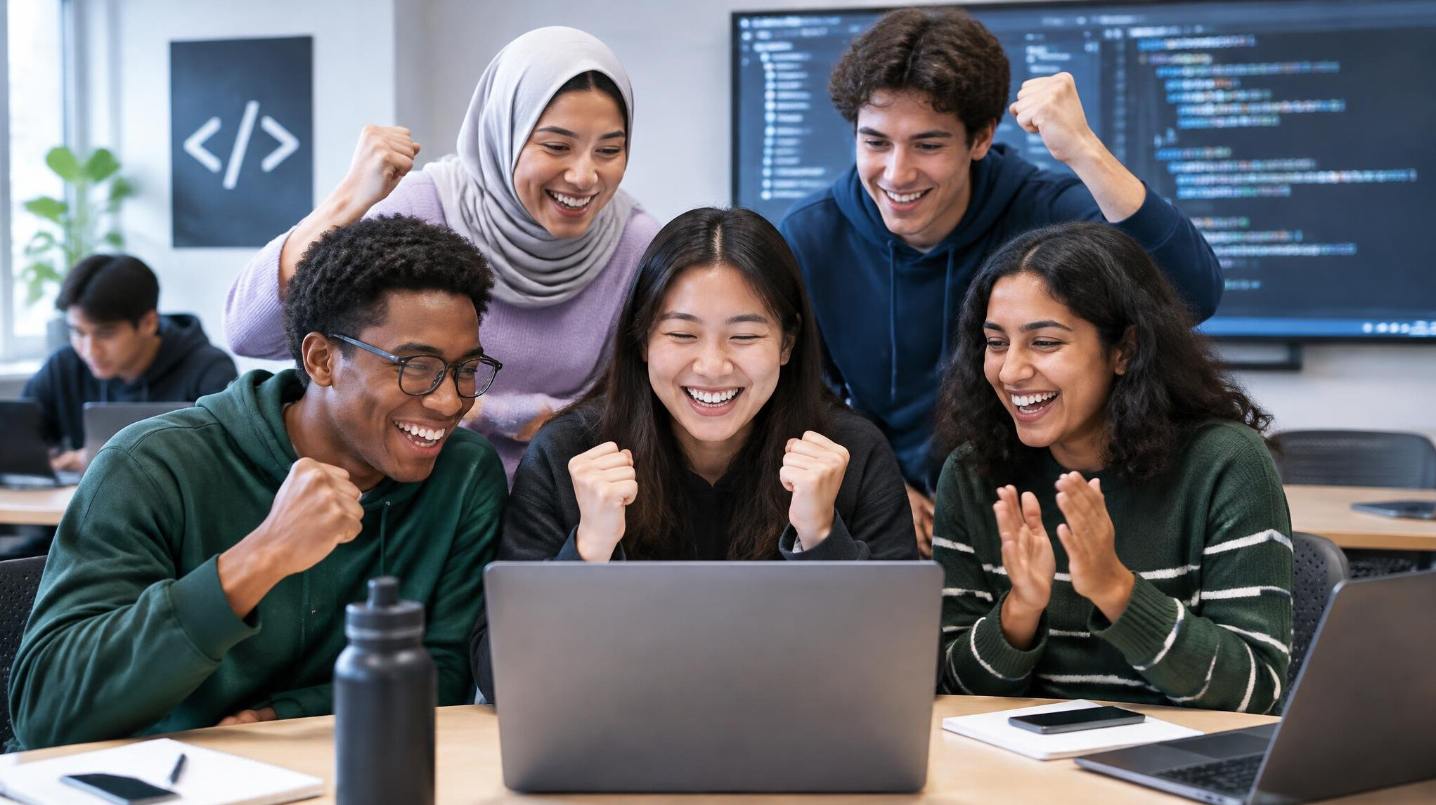 diverse students in coding class