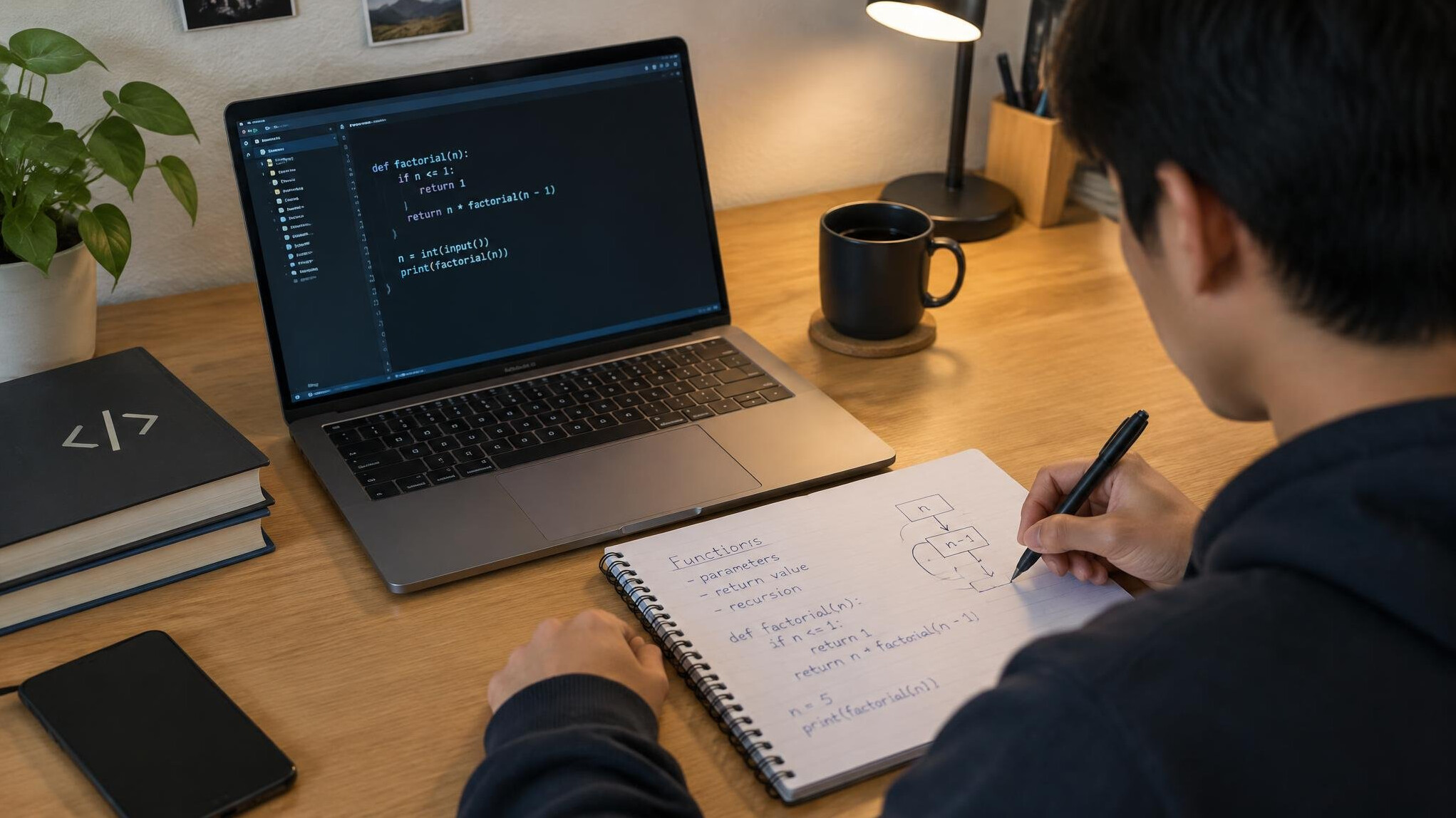 person writing code notes