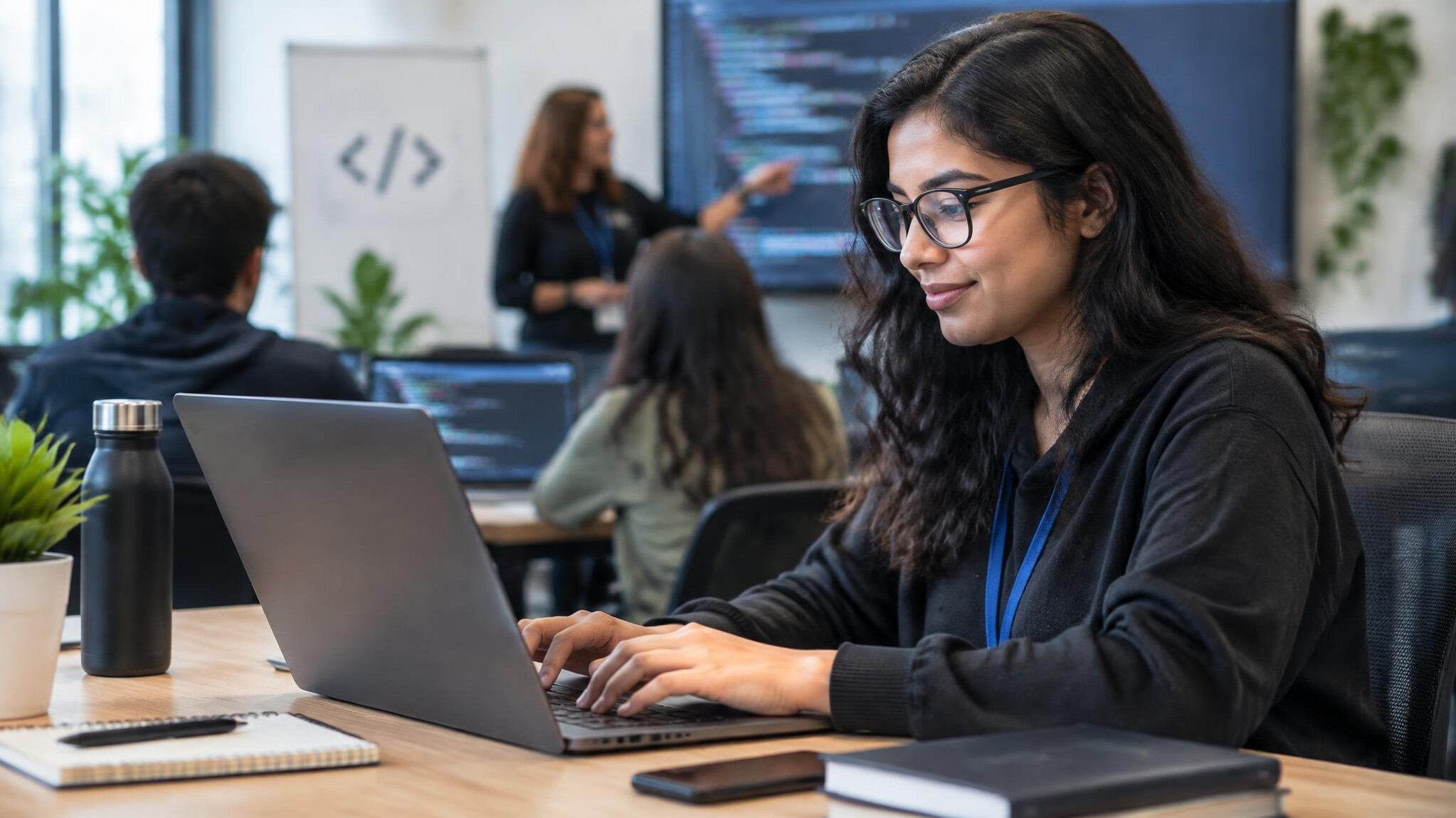 woman programmer at desk